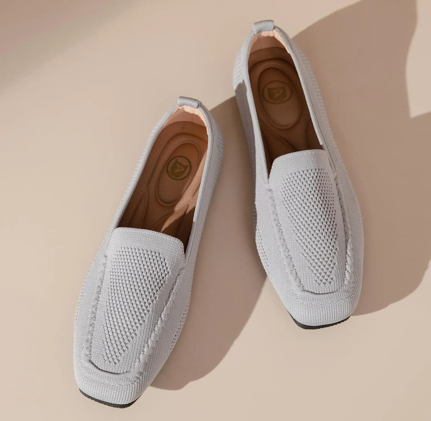 DADAWEN Womens Square Toe Flats Knit Dress Shoes Comfortable Women Shoes Slip On Shoes for Woman Soft Ballet Walking Flats Shoes