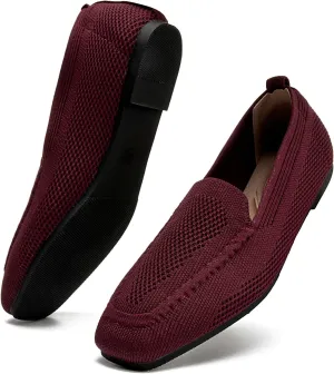 DADAWEN Womens Square Toe Flats Knit Dress Shoes Comfortable Women Shoes Slip On Shoes for Woman Soft Ballet Walking Flats Shoes