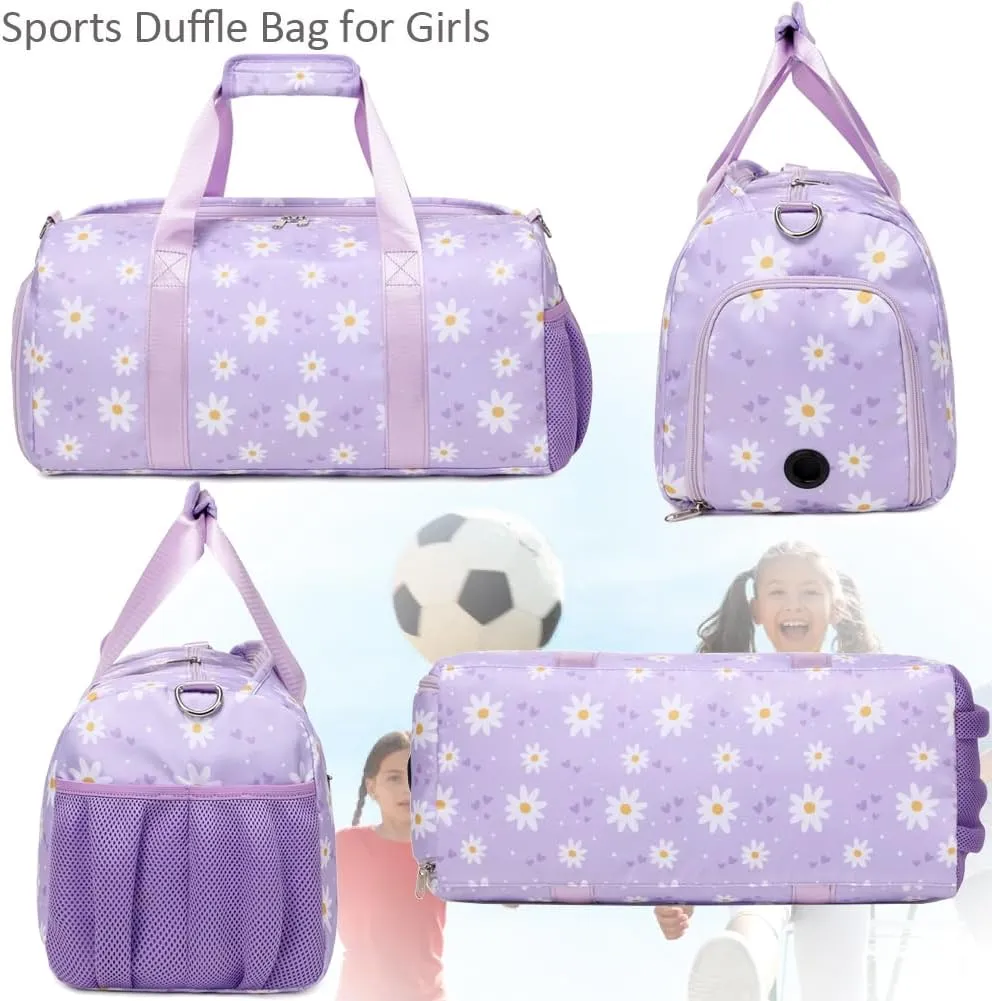 Dance Duffel Bag for Girls Daisy Ballet Bag for Girls Water Resistant Sports Gym Bag Overnight Sleepover Bags with Shoes Compartment Wet Pocket