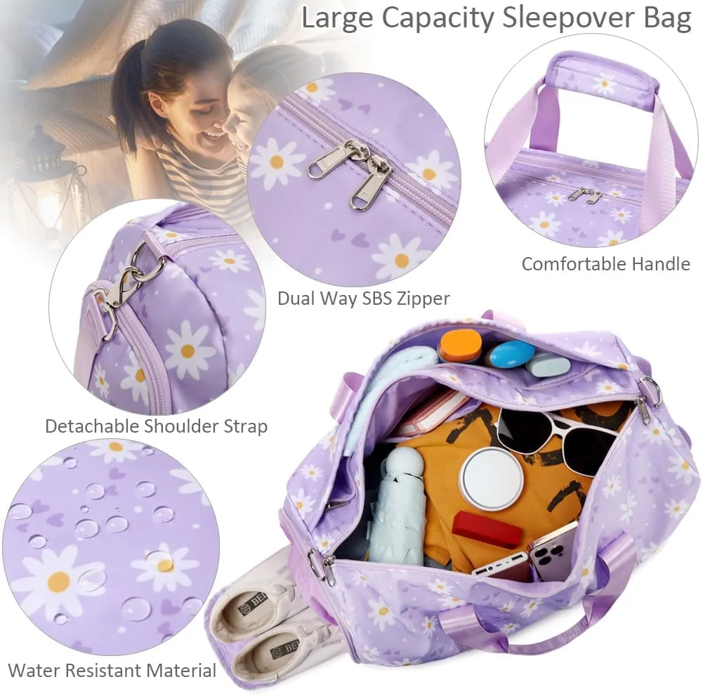 Dance Duffel Bag for Girls Daisy Ballet Bag for Girls Water Resistant Sports Gym Bag Overnight Sleepover Bags with Shoes Compartment Wet Pocket