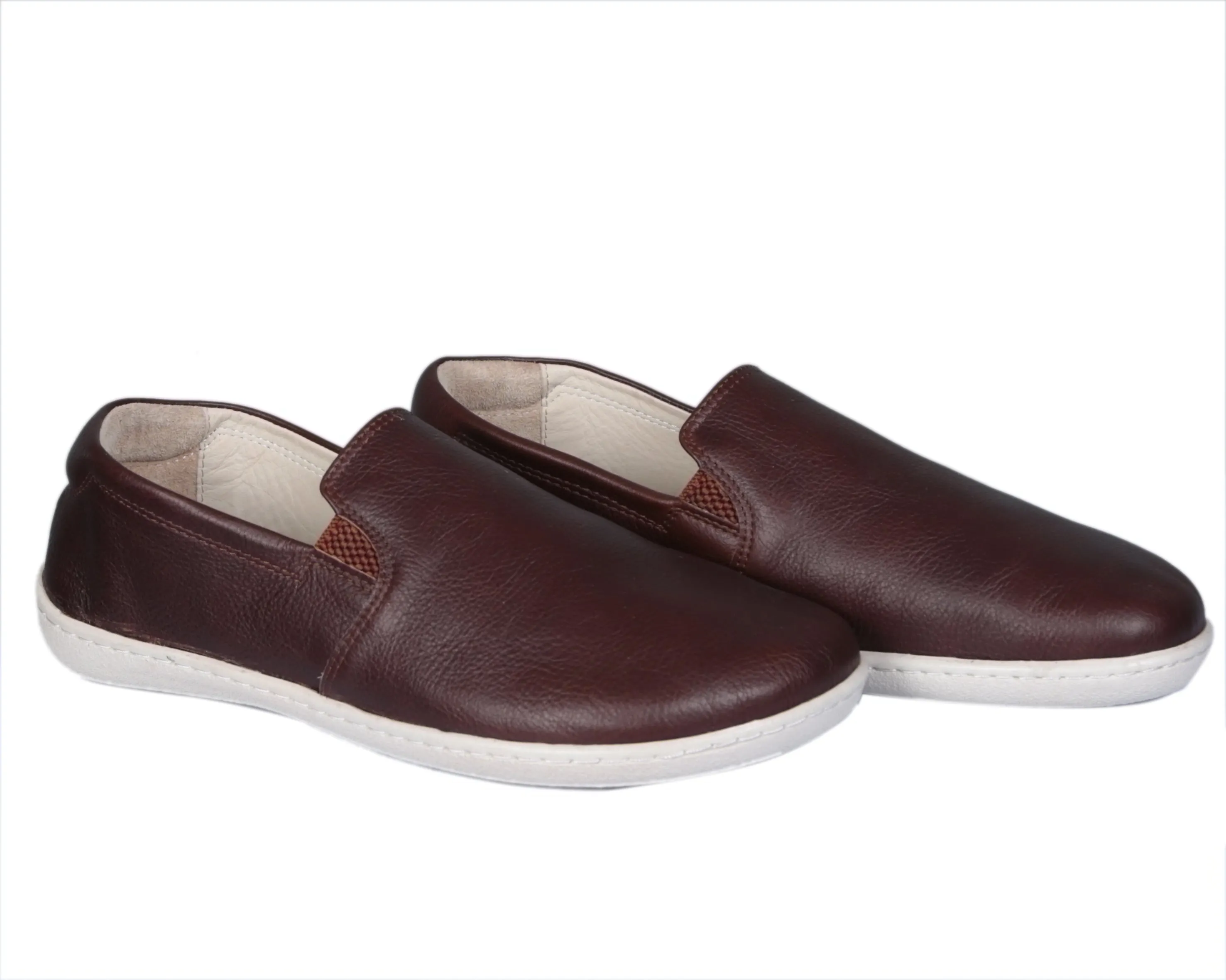 Dark Brown Slip-On Wide Barefoot Shoes Smooth Leather Handmade 6mm Rubber Outsole