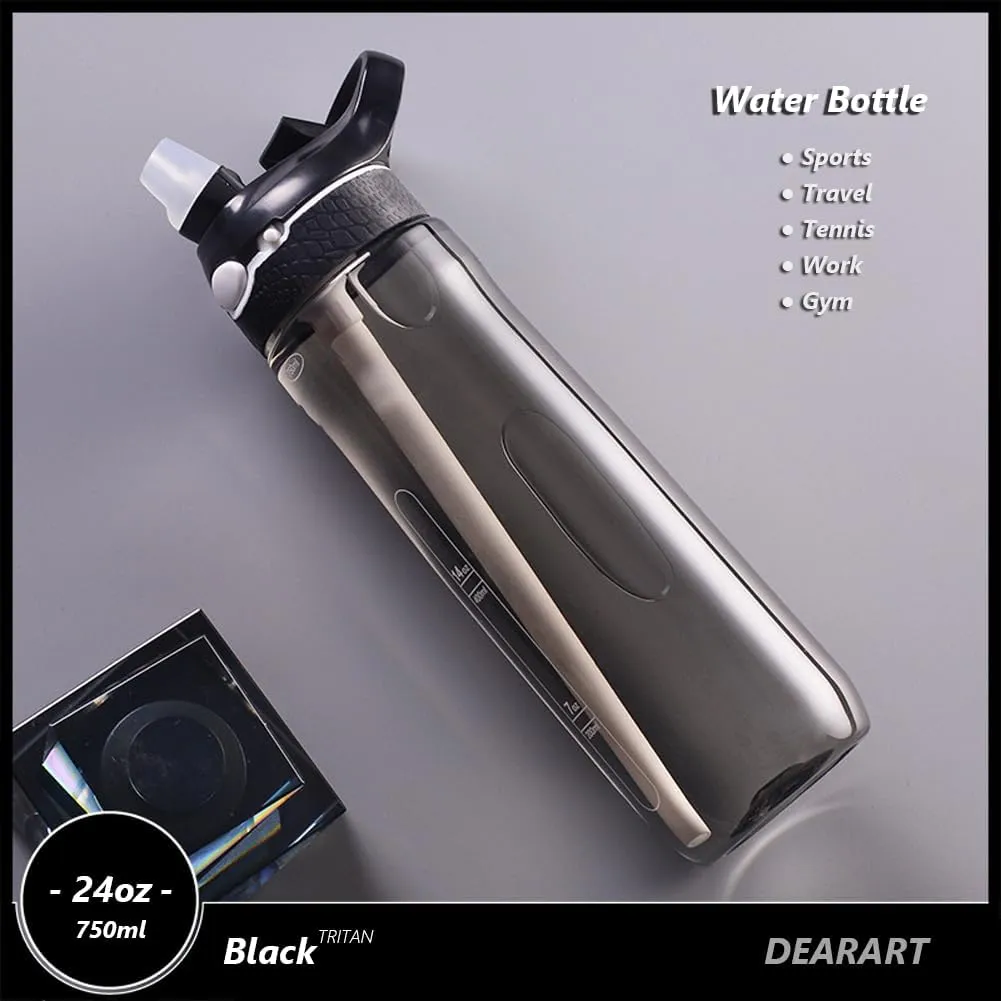 DEARART 2-Pack 24oz Pink & Black Water Bottles With Straw, Leakproof BPA FREE Hidden Nozzle, Flip Up Lid Has Handle Wide Bottle Easy Clear, Suit Office Yoga Outdoor Sports Travel Gym.
