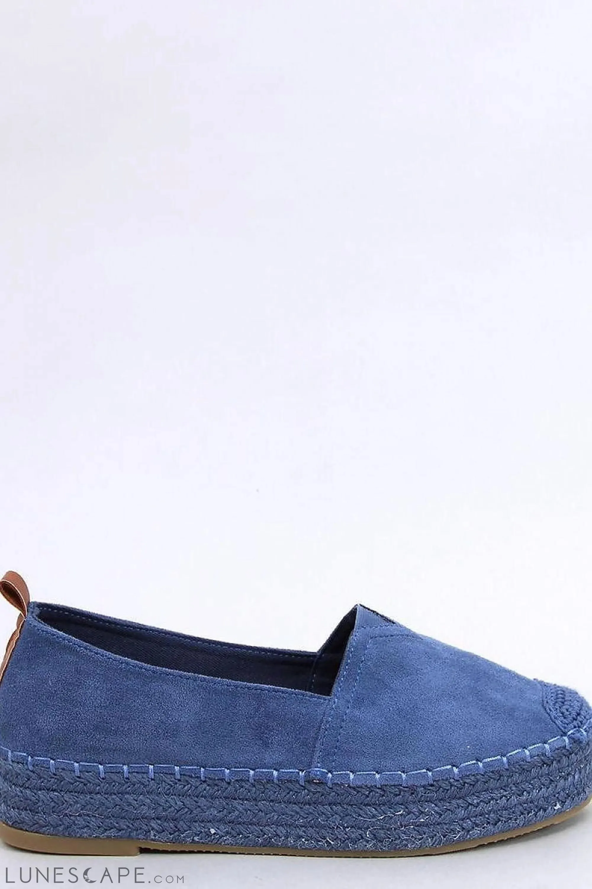Denim Blue Slip-on Flatform Espadrilles Braided with Jute Platform & Cap Toe
