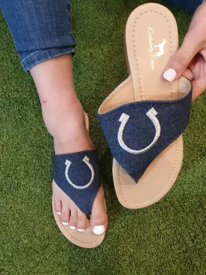 Denim with Silver Horseshoe Flip Flop