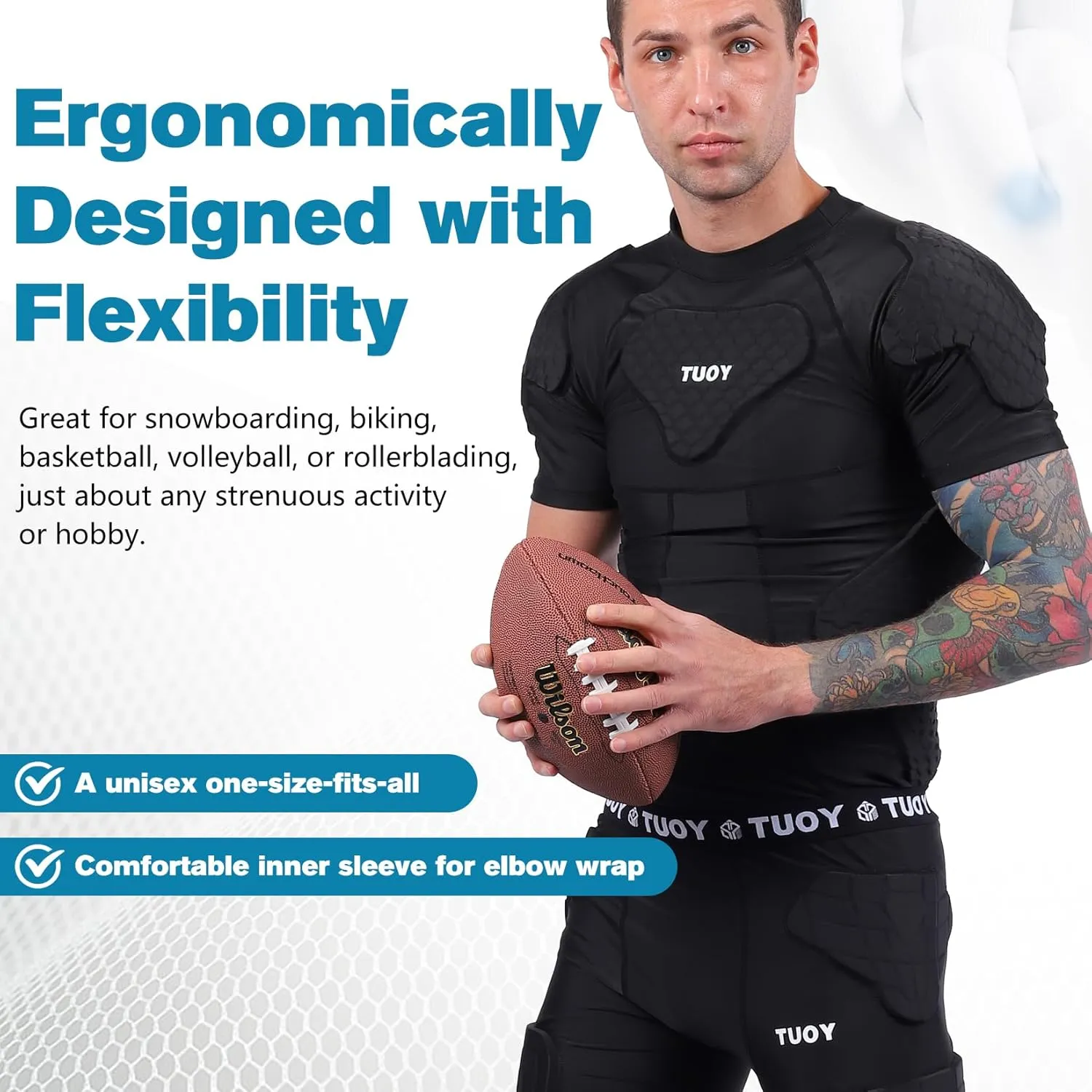 DGXINJUN Men Padded Football Chest Rib Protector Shirt Heart Shoulder Guard Sternum for Football Baseball Softball Rugby