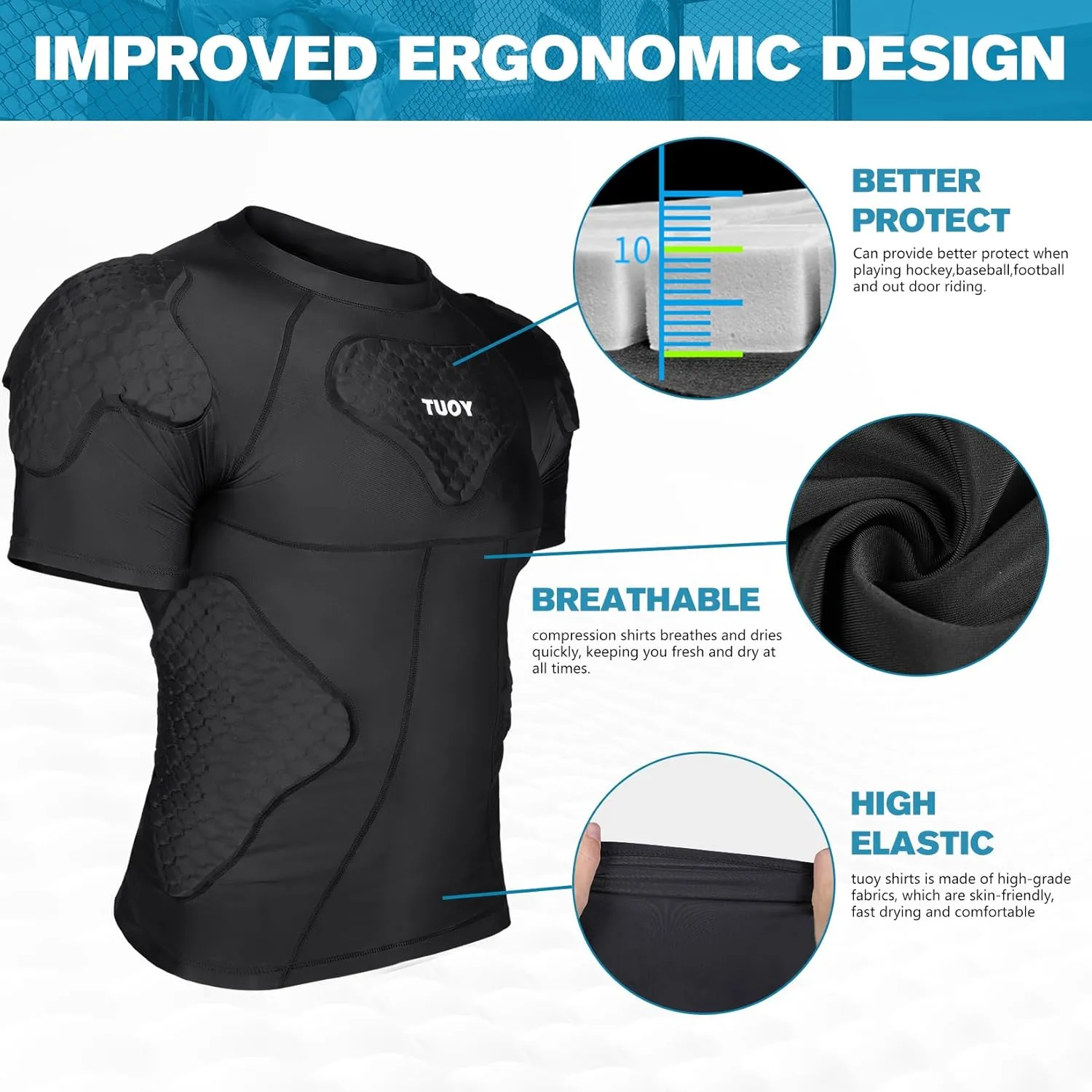 DGXINJUN Men Padded Football Chest Rib Protector Shirt Heart Shoulder Guard Sternum for Football Baseball Softball Rugby