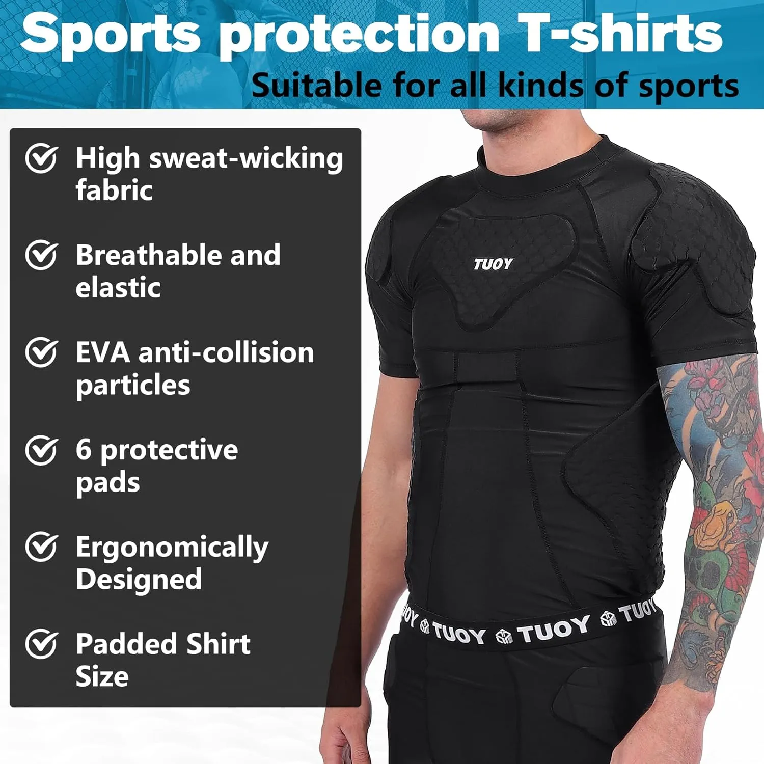 DGXINJUN Men Padded Football Chest Rib Protector Shirt Heart Shoulder Guard Sternum for Football Baseball Softball Rugby