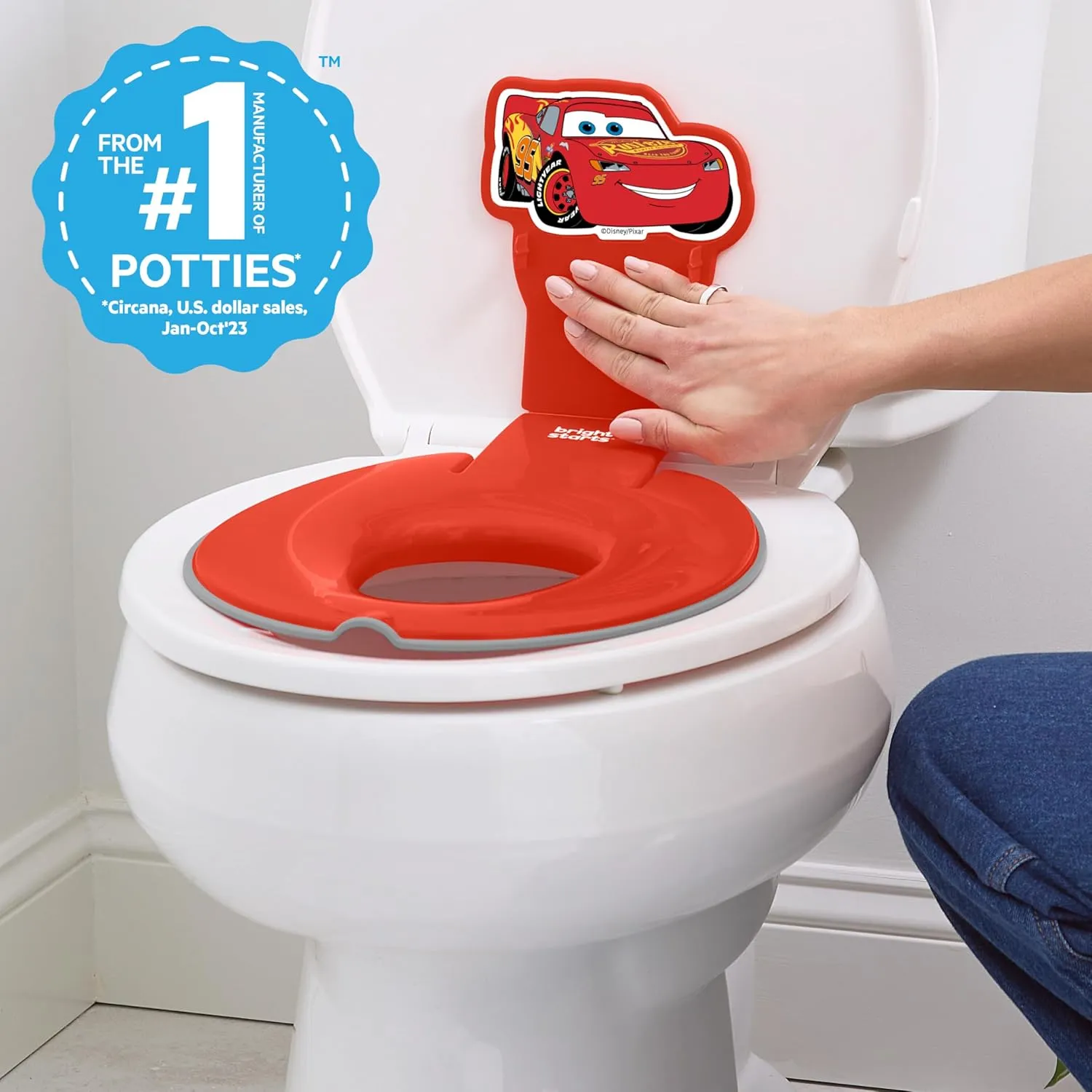 Disney Baby Cars Lightning McQueen Flip & Sit Potty Seat by Bright Starts, Attaches to Toilet Securely, Space Saving Design Fits Most Toilets, Easy to Clean