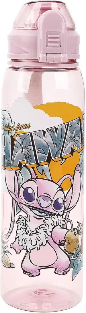Disney Stitch Angel Greetings From Hawaii Clear Pink 35 Oz Plastic Water Bottle