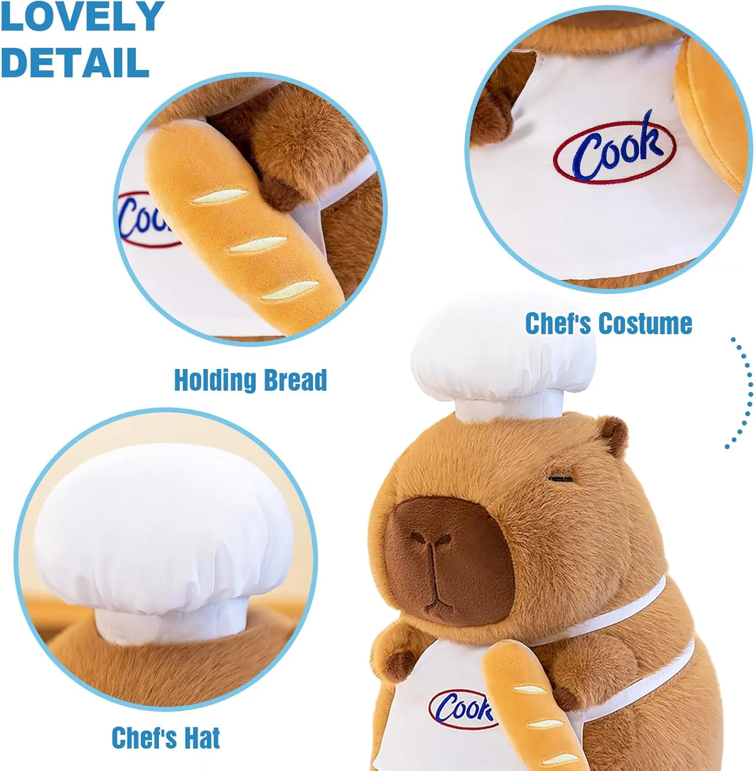 Ditucu Cute Capybara Plush with Cooking Chef Hat French Baguette Bread Capibara Stuffed Animal Soft Plushies Toys Gifts for Kids Brown 13.7 inch