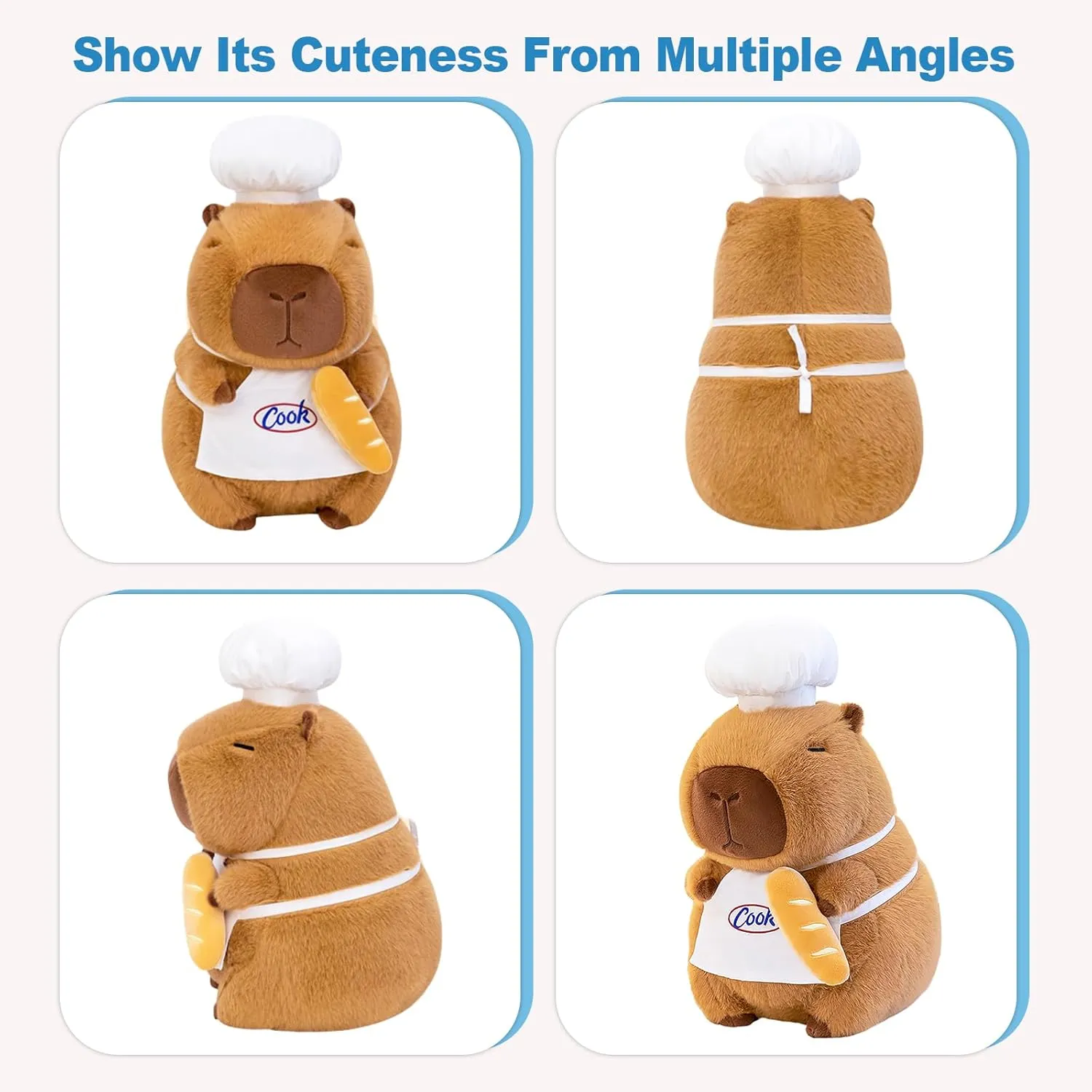 Ditucu Cute Capybara Plush with Cooking Chef Hat French Baguette Bread Capibara Stuffed Animal Soft Plushies Toys Gifts for Kids Brown 13.7 inch