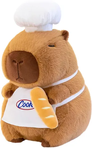 Ditucu Cute Capybara Plush with Cooking Chef Hat French Baguette Bread Capibara Stuffed Animal Soft Plushies Toys Gifts for Kids Brown 13.7 inch