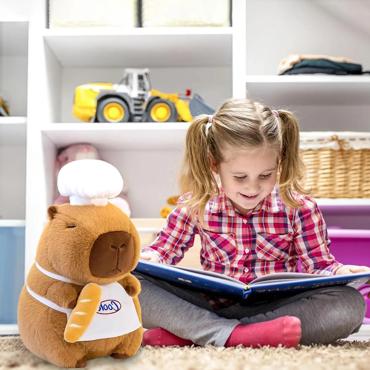 Ditucu Cute Capybara Plush with Cooking Chef Hat French Baguette Bread Capibara Stuffed Animal Soft Plushies Toys Gifts for Kids Brown 13.7 inch