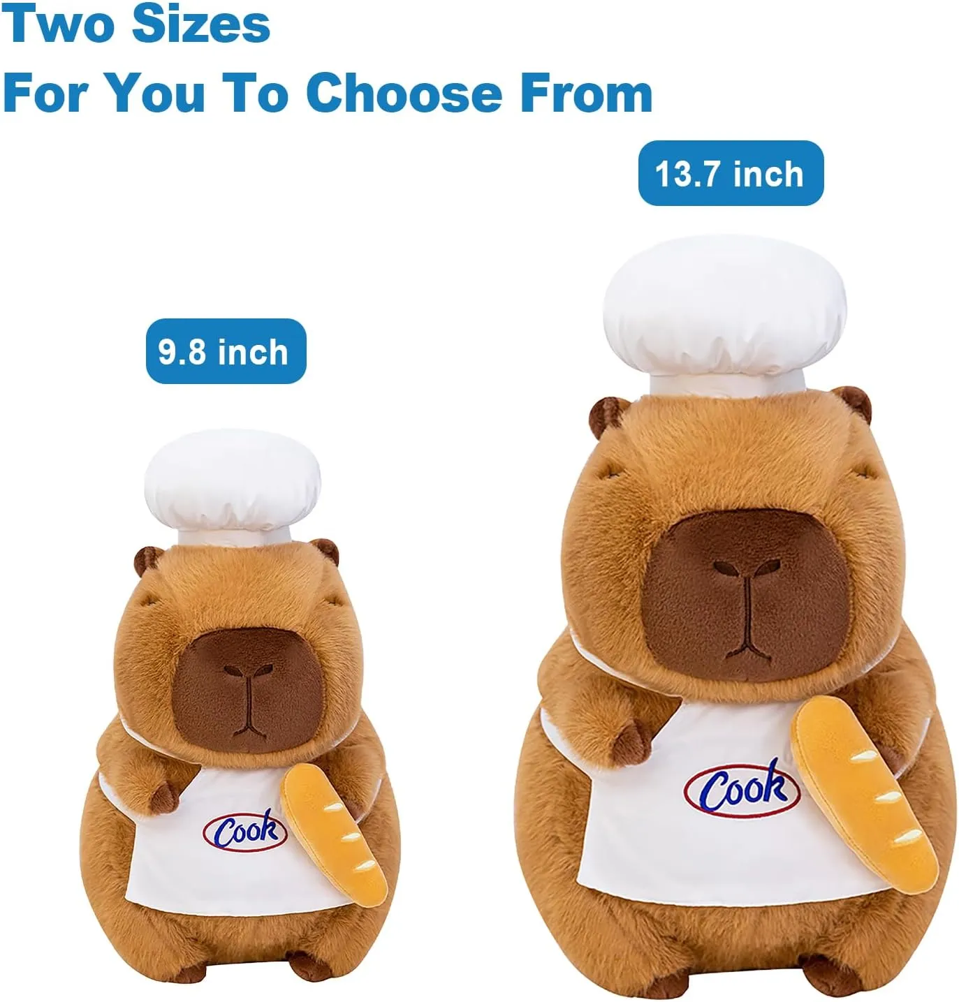 Ditucu Cute Capybara Plush with Cooking Chef Hat French Baguette Bread Capibara Stuffed Animal Soft Plushies Toys Gifts for Kids Brown 13.7 inch