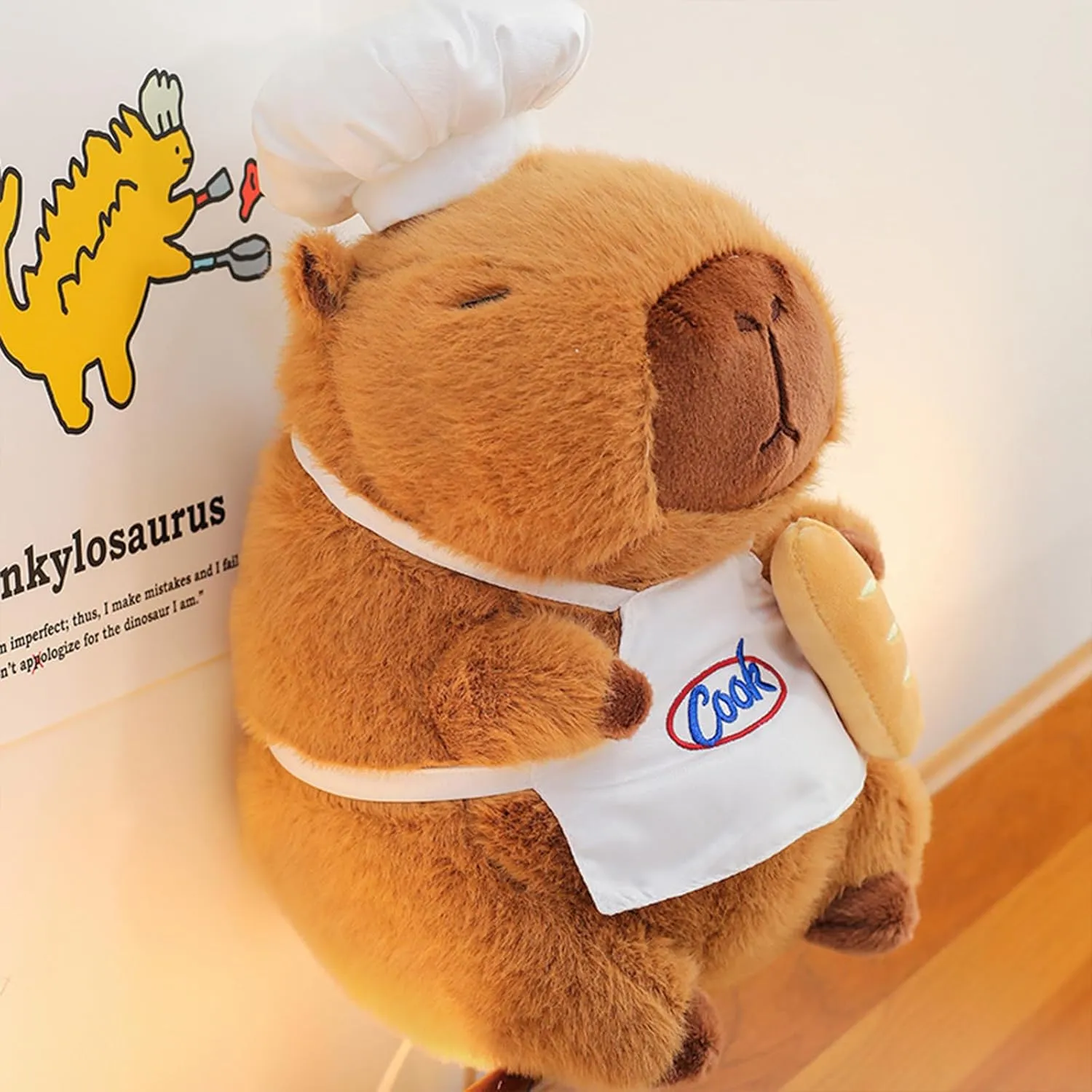Ditucu Cute Capybara Plush with Cooking Chef Hat French Baguette Bread Capibara Stuffed Animal Soft Plushies Toys Gifts for Kids Brown 13.7 inch