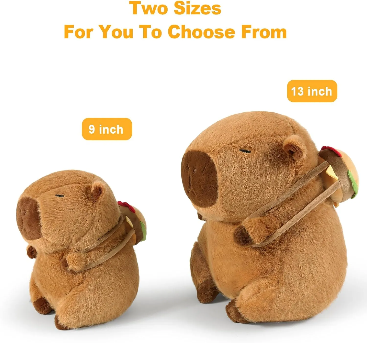 Ditucu Cute Capybara Plush with Hamburger Backpack Soft Capibara Stuffed Animal Plushies Toys Hugging Gifts for Kids Brown 13 inch