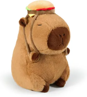 Ditucu Cute Capybara Plush with Hamburger Backpack Soft Capibara Stuffed Animal Plushies Toys Hugging Gifts for Kids Brown 13 inch
