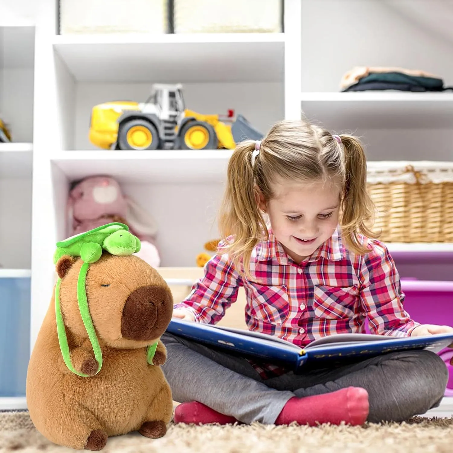 Ditucu Cute Capybara Plush with Turtle Backpack Soft Capibara Stuffed Animal Plushies Toys Hugging Gifts for Kids Brown 9 inch