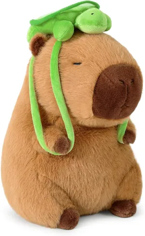 Ditucu Cute Capybara Plush with Turtle Backpack Soft Capibara Stuffed Animal Plushies Toys Hugging Gifts for Kids Brown 9 inch