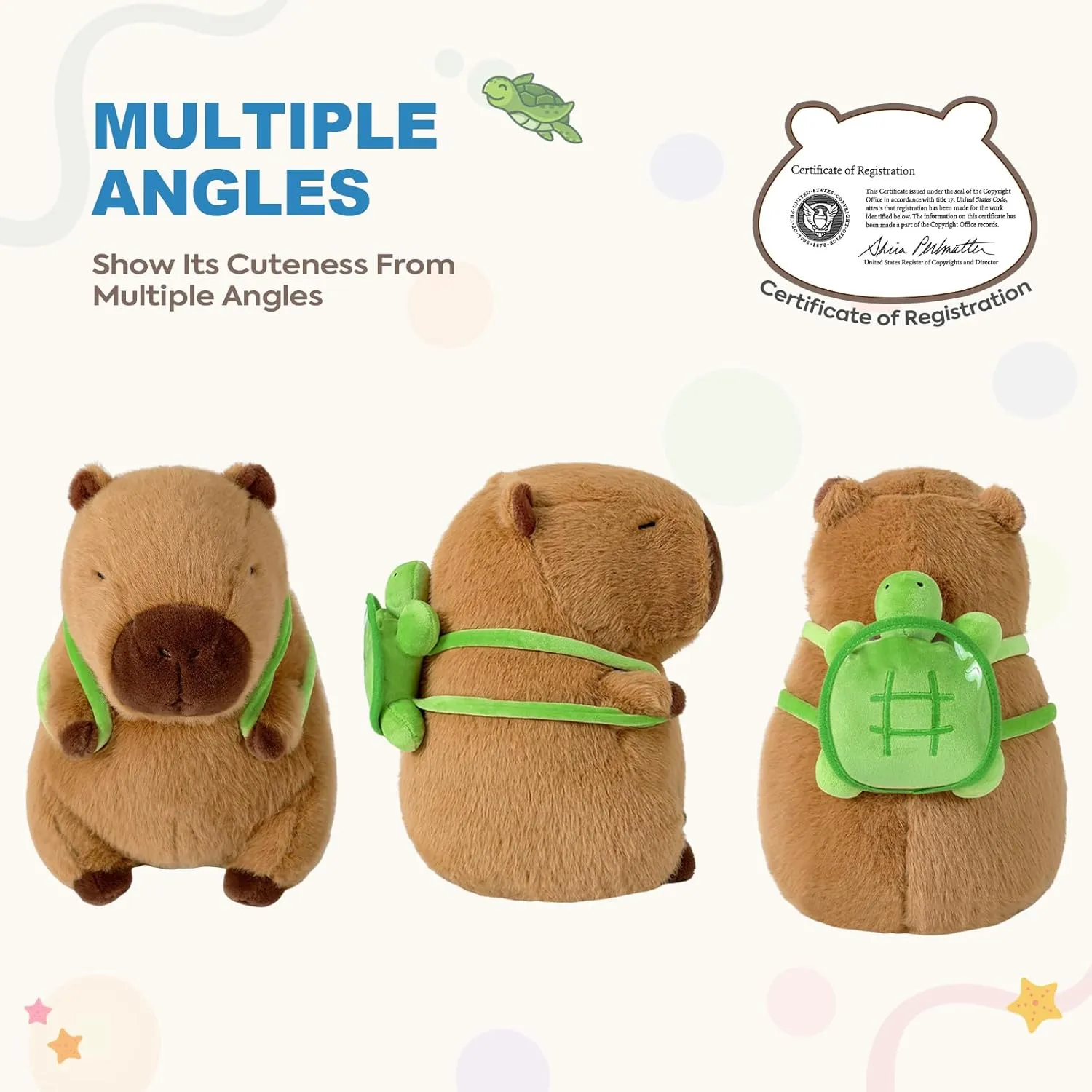 Ditucu Cute Capybara Plush with Turtle Backpack Soft Capibara Stuffed Animal Plushies Toys Hugging Gifts for Kids Brown 9 inch