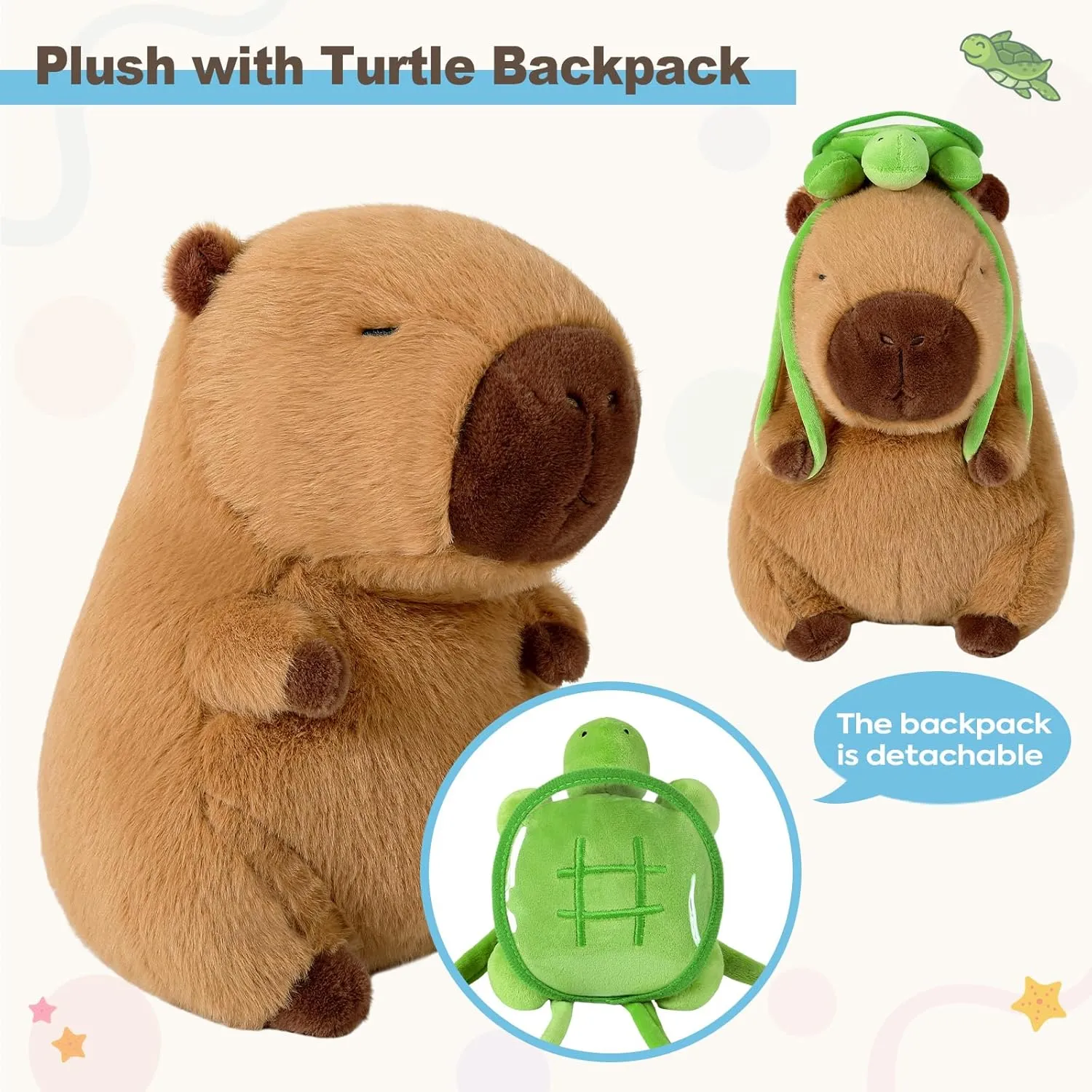 Ditucu Cute Capybara Plush with Turtle Backpack Soft Capibara Stuffed Animal Plushies Toys Hugging Gifts for Kids Brown 9 inch