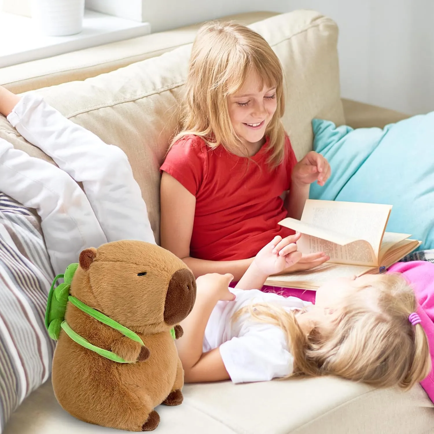 Ditucu Cute Capybara Plush with Turtle Backpack Soft Capibara Stuffed Animal Plushies Toys Hugging Gifts for Kids Brown 9 inch