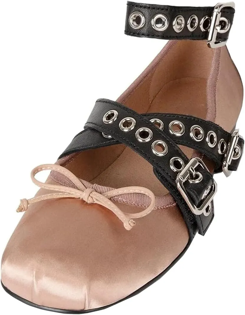 Divanne Ballet Flats for Women, Cross-Strap Ballerina Shoes Bowtie Mary Jane Flats Dress Ballet Shoes with Ankle Strap
