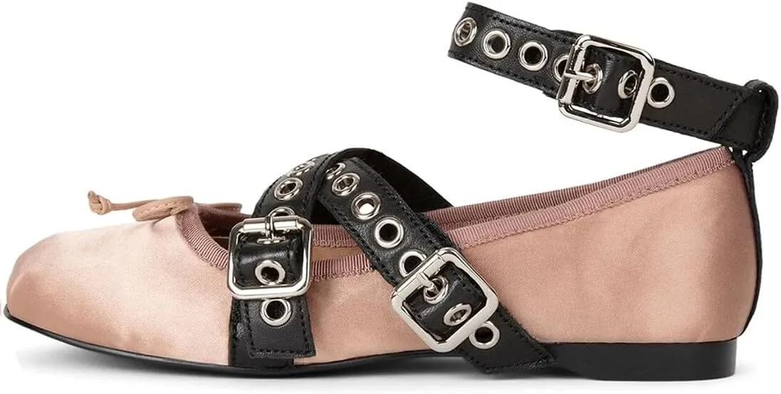 Divanne Ballet Flats for Women, Cross-Strap Ballerina Shoes Bowtie Mary Jane Flats Dress Ballet Shoes with Ankle Strap