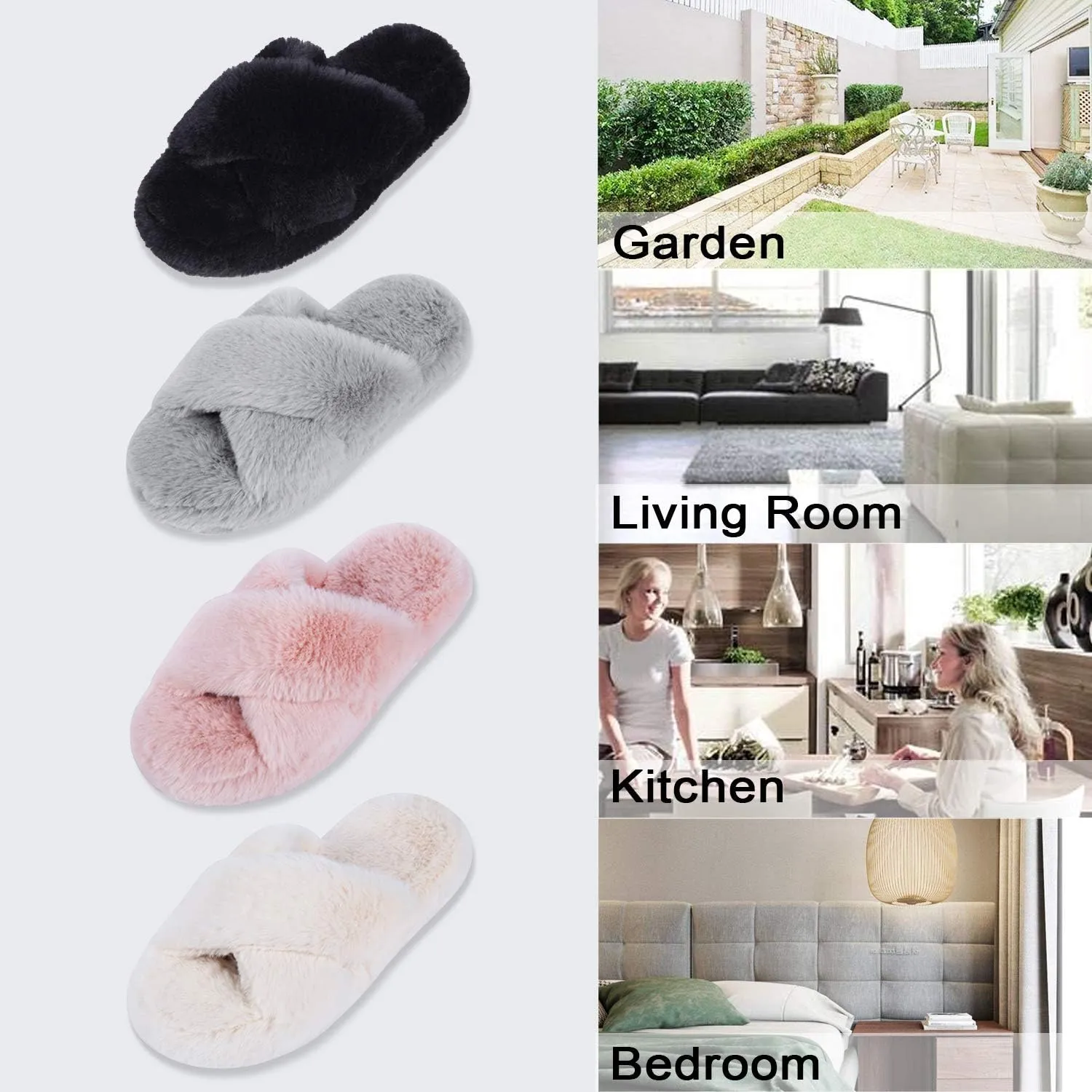 DL Fluffy Womens House Slippers Cross Band Open Toe, Soft Plush Fleece Bedroom Slippers Women Memory Foam, Comfy Fuzzy Slip On Non-Slip Womens Slippers Indoor Leopard Size