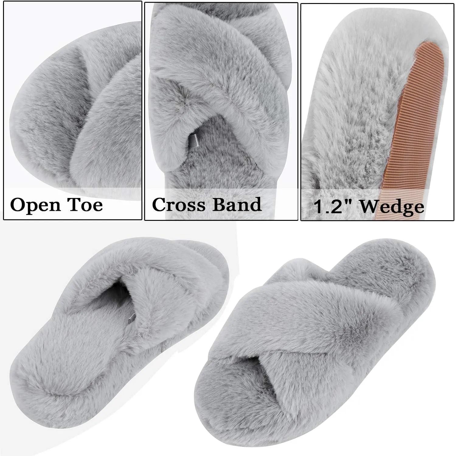 DL Fluffy Womens House Slippers Cross Band Open Toe, Soft Plush Fleece Bedroom Slippers Women Memory Foam, Comfy Fuzzy Slip On Non-Slip Womens Slippers Indoor Leopard Size