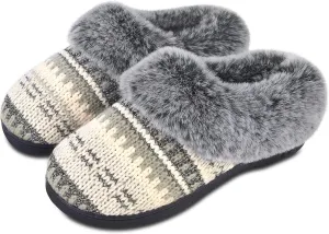 DL Women's Memory Foam Moccasin Slippers Micro Suede with Breathable Faux Fur Lining Slip On House Shoes Micro Indoor & Outdoor