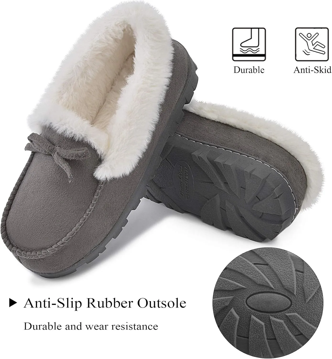 DL Women's Memory Foam Moccasin Slippers Micro Suede with Breathable Faux Fur Lining Slip On House Shoes Micro Indoor & Outdoor
