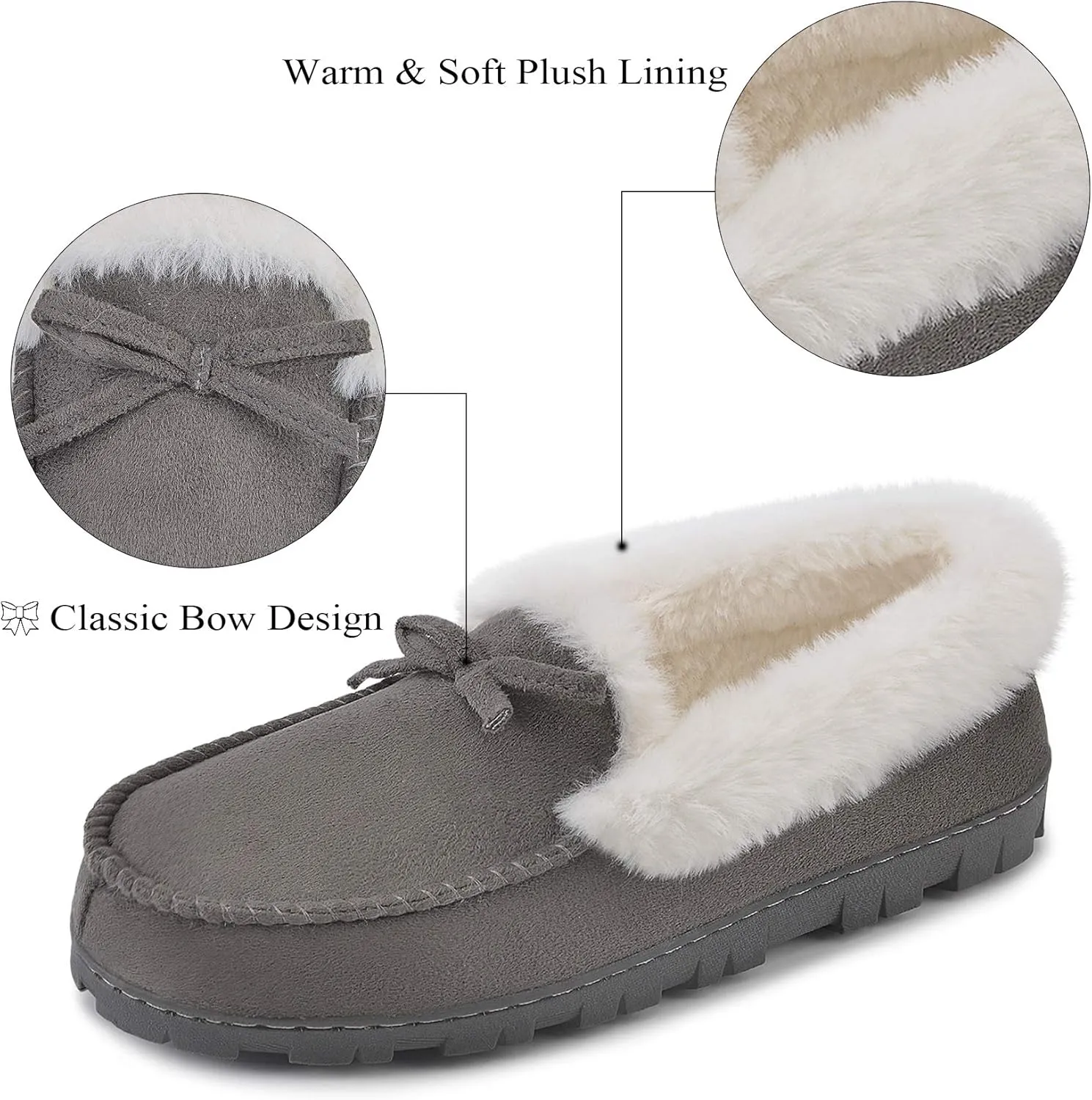 DL Women's Memory Foam Moccasin Slippers Micro Suede with Breathable Faux Fur Lining Slip On House Shoes Micro Indoor & Outdoor
