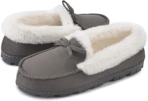 DL Women's Memory Foam Moccasin Slippers Micro Suede with Breathable Faux Fur Lining Slip On House Shoes Micro Indoor & Outdoor