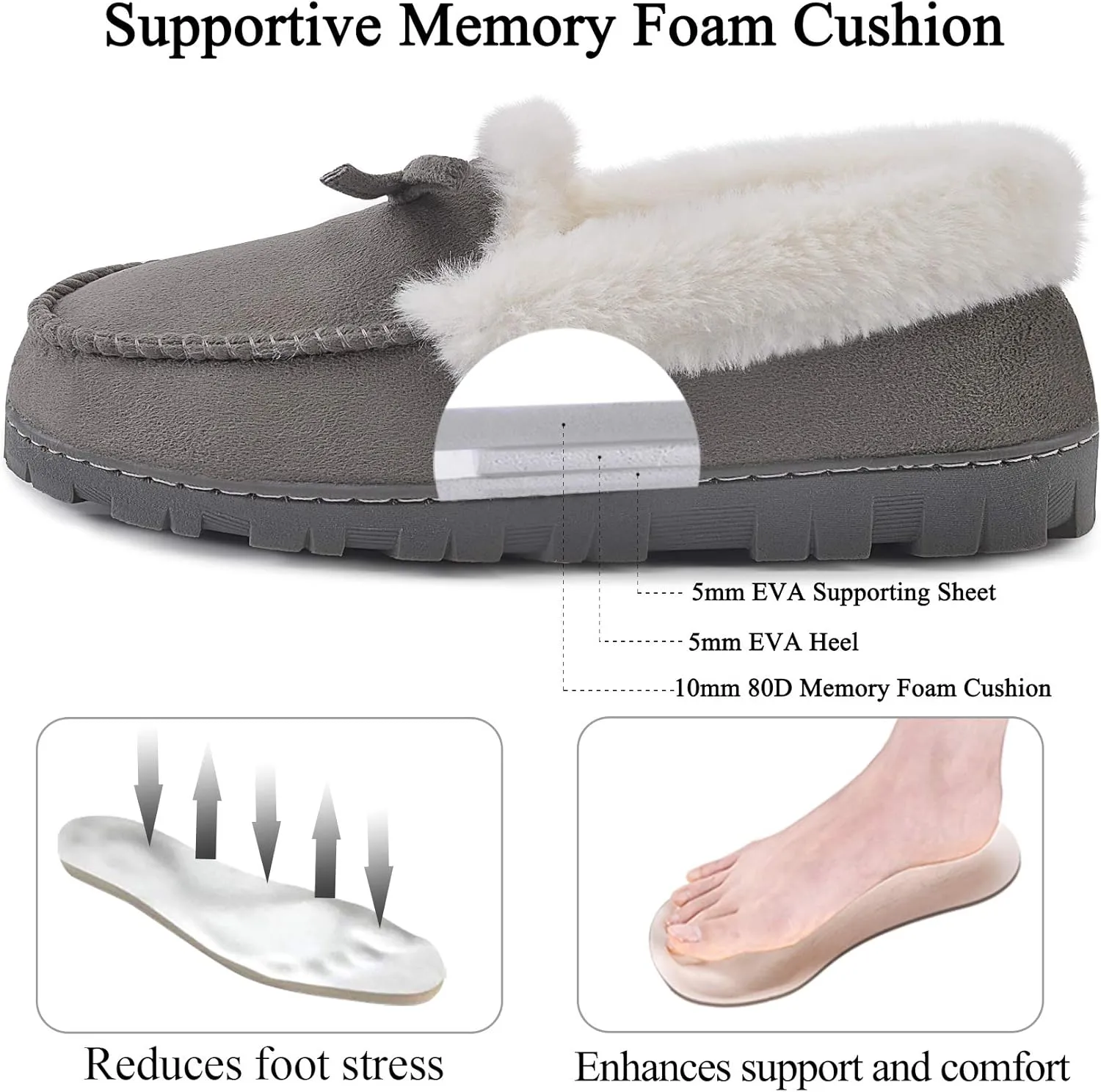 DL Women's Memory Foam Moccasin Slippers Micro Suede with Breathable Faux Fur Lining Slip On House Shoes Micro Indoor & Outdoor