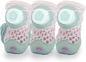 Dog Shoes Paw Protectors for Small Medium Size Puppy, Breathable Cold Mesh Pets Booties with Anti Slip Soft Sole for Hardwood Floors Summer, Button Revolve Design Easy to Wear (Pink)