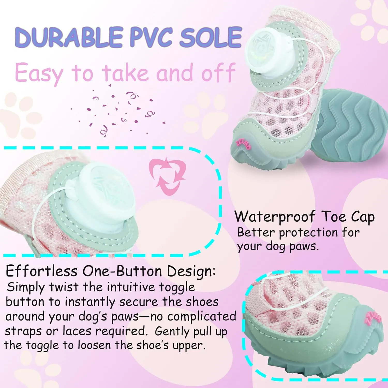 Dog Shoes Paw Protectors for Small Medium Size Puppy, Breathable Cold Mesh Pets Booties with Anti Slip Soft Sole for Hardwood Floors Summer, Button Revolve Design Easy to Wear (Pink)
