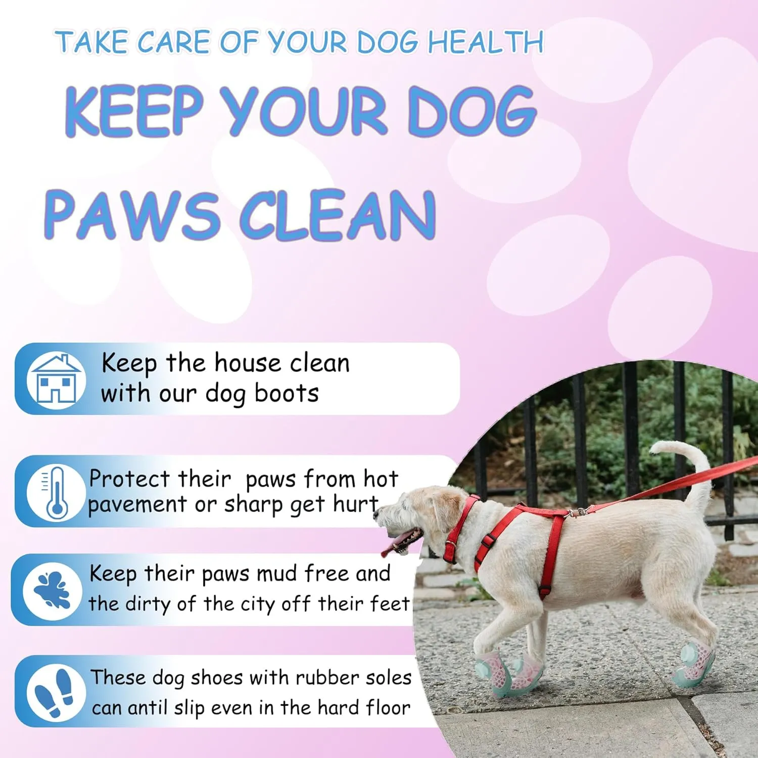 Dog Shoes Paw Protectors for Small Medium Size Puppy, Breathable Cold Mesh Pets Booties with Anti Slip Soft Sole for Hardwood Floors Summer, Button Revolve Design Easy to Wear (Pink)