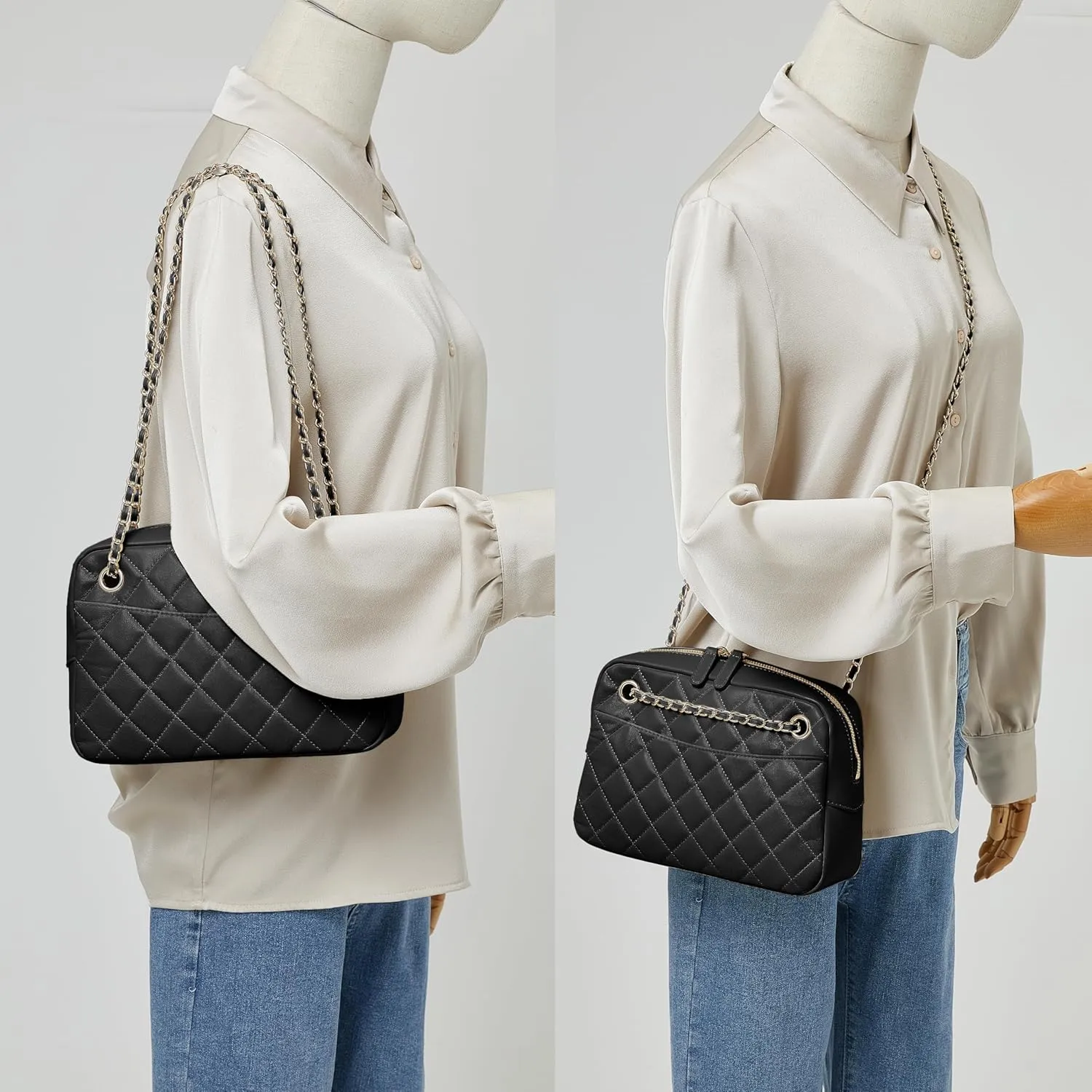 DORIS&JACKY Quilted Lambskin Shoulder Bag for Women, Small Soft Designer Crossbody Chain Purse