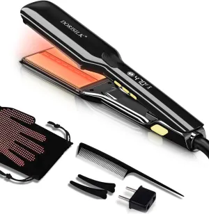 DORISILK 500 Degree Vibrating Ceramic Hair Straightener, 2 in 1 Hair Straightener and Curler, Plasma Flat Iron Get Frizz-Free Hair (500FWV)