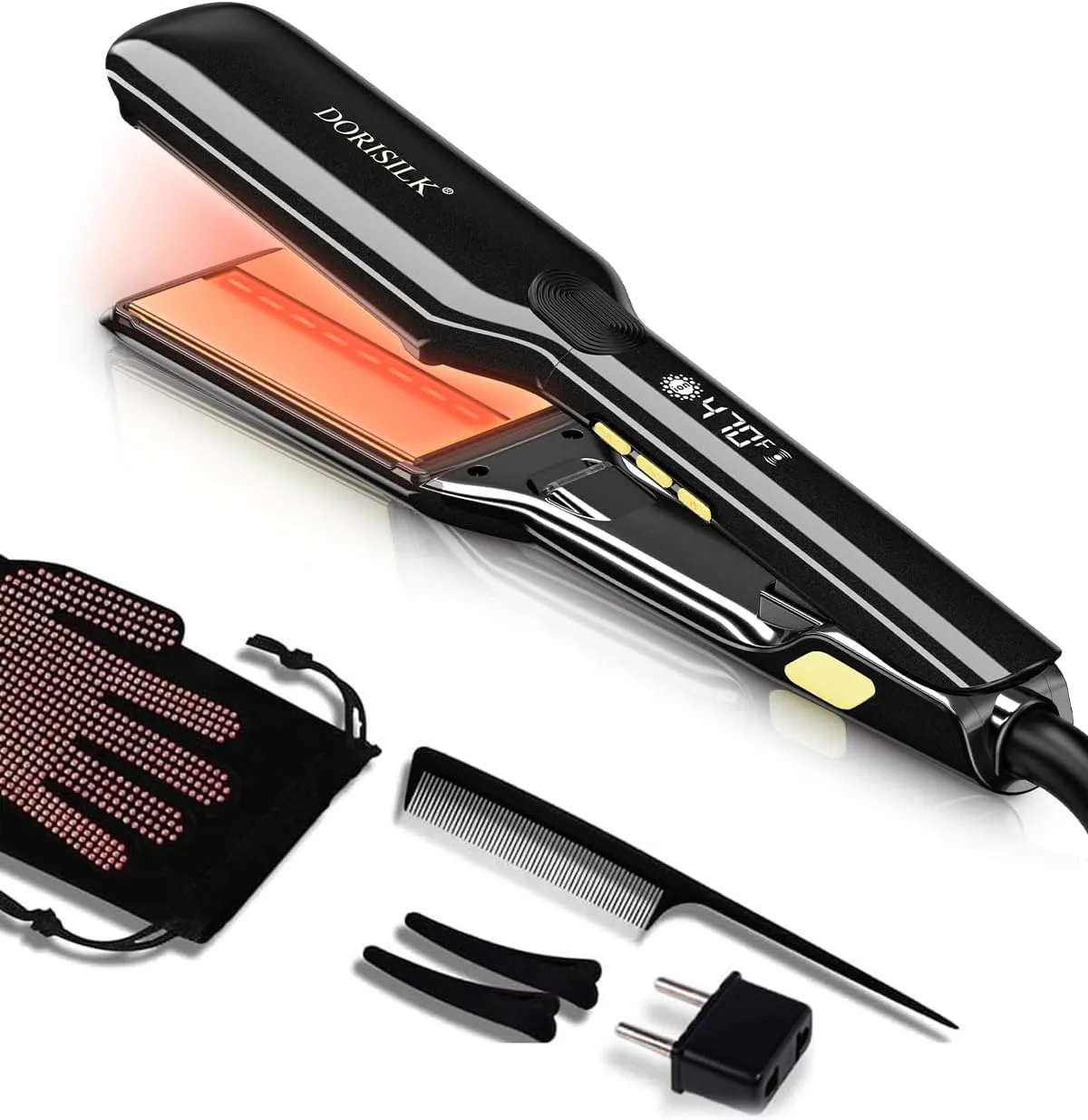 DORISILK 500 Degree Vibrating Ceramic Hair Straightener, 2 in 1 Hair Straightener and Curler, Plasma Flat Iron Get Frizz-Free Hair (500FWV)