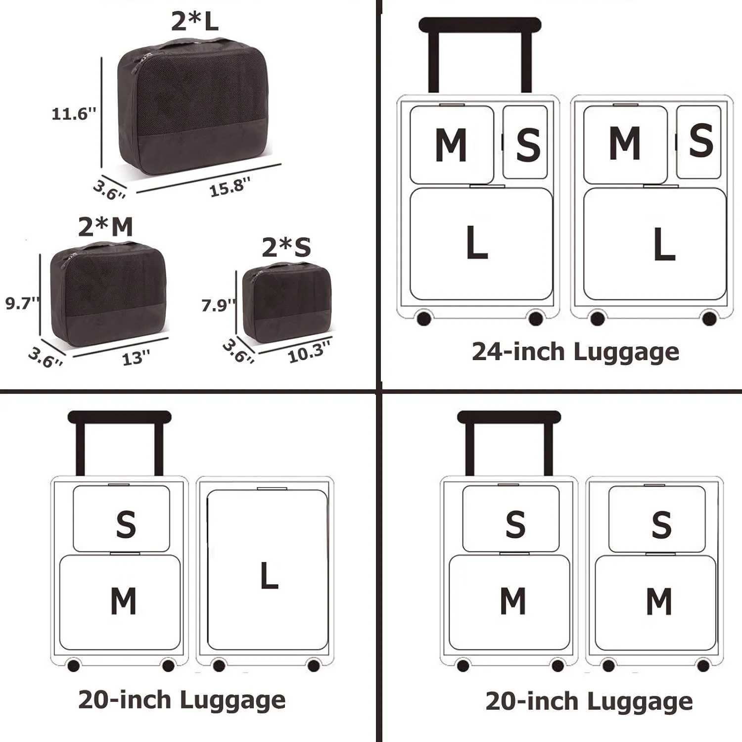 DoubleTrip Packing Cubes for Travel Accessories Luggage Organizer Bag Set Clothes Carry on Suitcase Bags (Black)