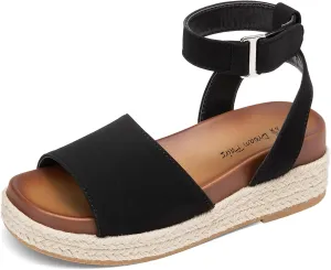 DREAM PAIRS Girls Platform Wedge Open Toe Espadrille Sandals with Buckle Ankle Strap for Little Kid/Big Kid