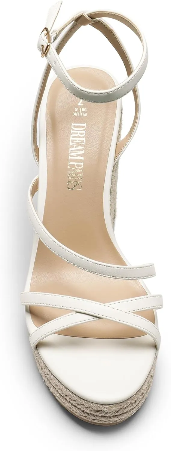 DREAM PAIRS Strappy Espadrille Platform Wedge Sandals for Women Dressy Summer, Comfortable Open Toe Sandals with Cushioned Insole and Ankle Strap Buckle