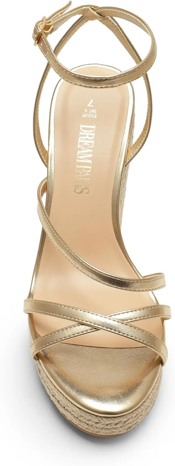DREAM PAIRS Strappy Espadrille Platform Wedge Sandals for Women Dressy Summer, Comfortable Open Toe Sandals with Cushioned Insole and Ankle Strap Buckle