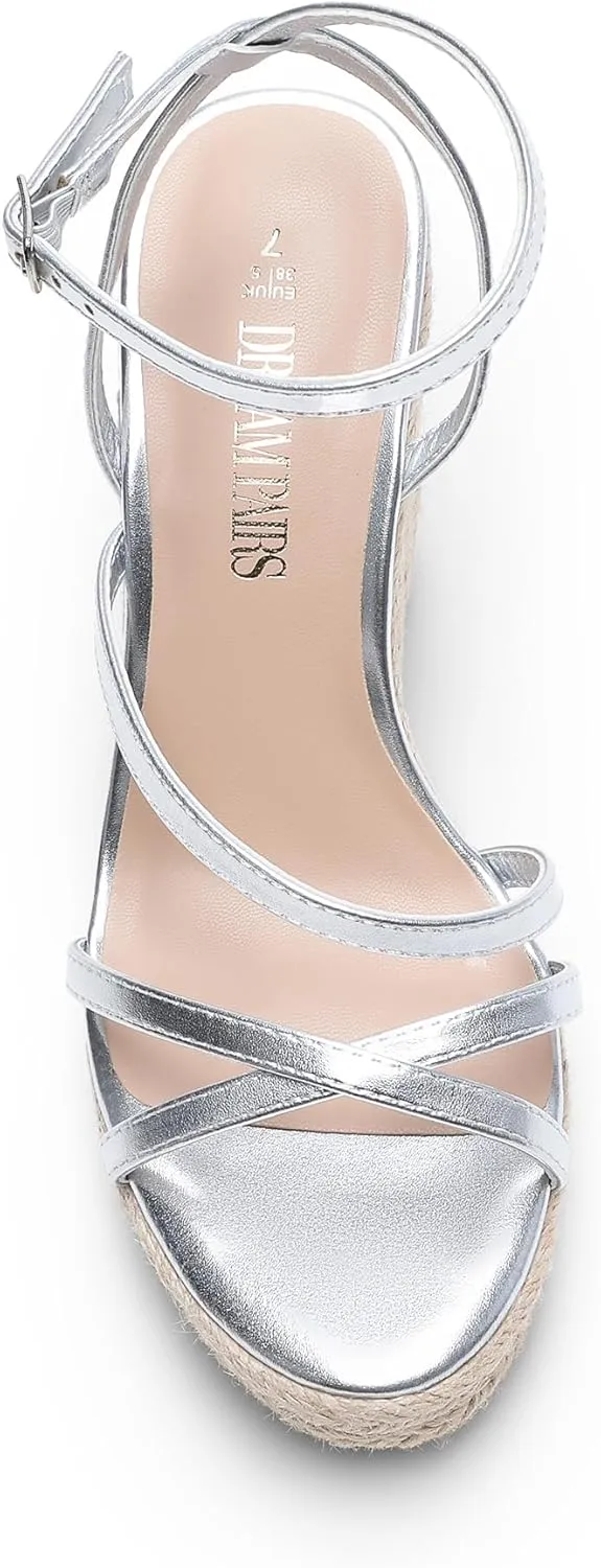 DREAM PAIRS Strappy Espadrille Platform Wedge Sandals for Women Dressy Summer, Comfortable Open Toe Sandals with Cushioned Insole and Ankle Strap Buckle