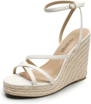 DREAM PAIRS Strappy Espadrille Platform Wedge Sandals for Women Dressy Summer, Comfortable Open Toe Sandals with Cushioned Insole and Ankle Strap Buckle