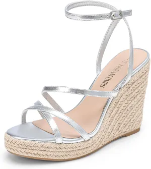 DREAM PAIRS Strappy Espadrille Platform Wedge Sandals for Women Dressy Summer, Comfortable Open Toe Sandals with Cushioned Insole and Ankle Strap Buckle