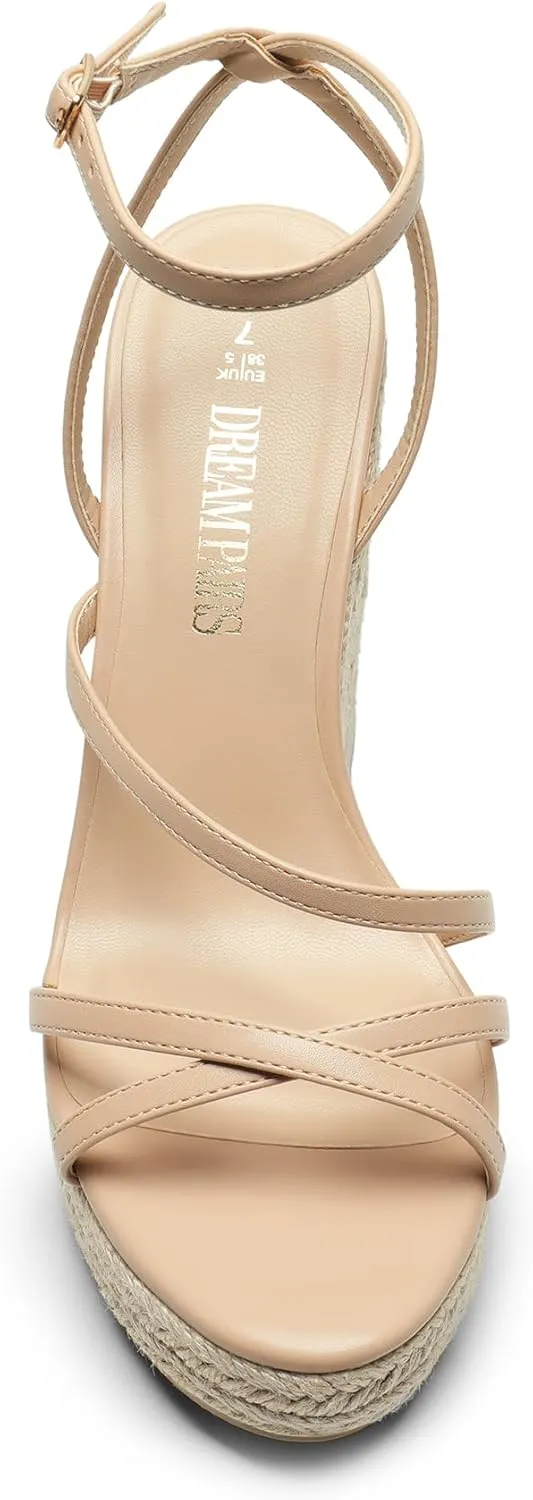 DREAM PAIRS Strappy Espadrille Platform Wedge Sandals for Women Dressy Summer, Comfortable Open Toe Sandals with Cushioned Insole and Ankle Strap Buckle