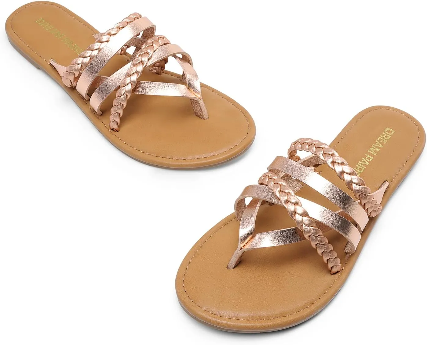DREAM PAIRS Women's Flip Flops Round Toe Multi Strap lightweight Summer Beach Flat Casual Thong Sandals